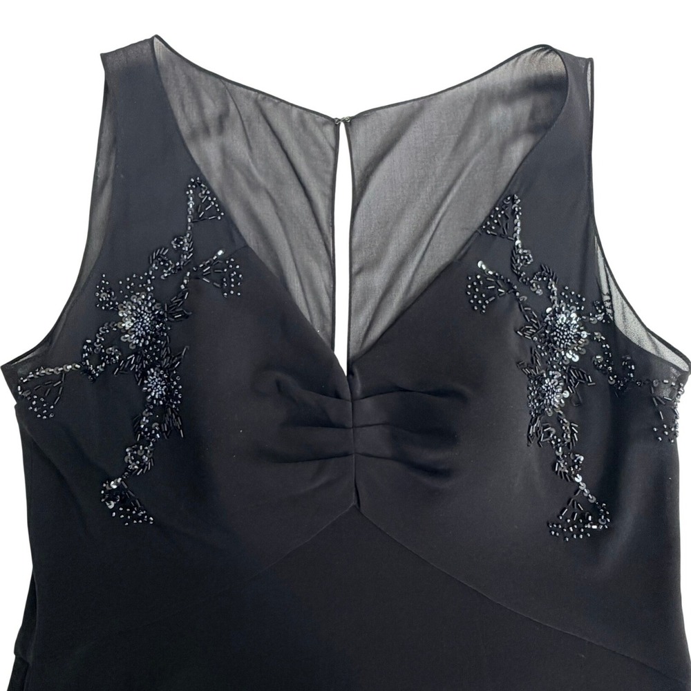 Patra Evening Gown Women 14 Black Beaded Sequin Mesh Illusion Dark Romance